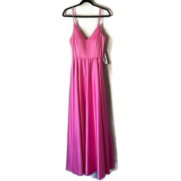 B. Darlin New Pink Satin Slip Dress Formal Gown Size 13 - Picture 2 of 8